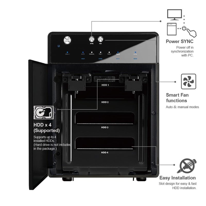 Mediasonic USB 3.2 4 Bay 3.5â€ SATA Hard Drive Enclosure DAS â€“ USB 3.2 Gen 2 10Gbps Type C | USB-C (HF7-SU31C) Support 30TB HDD - Image 5